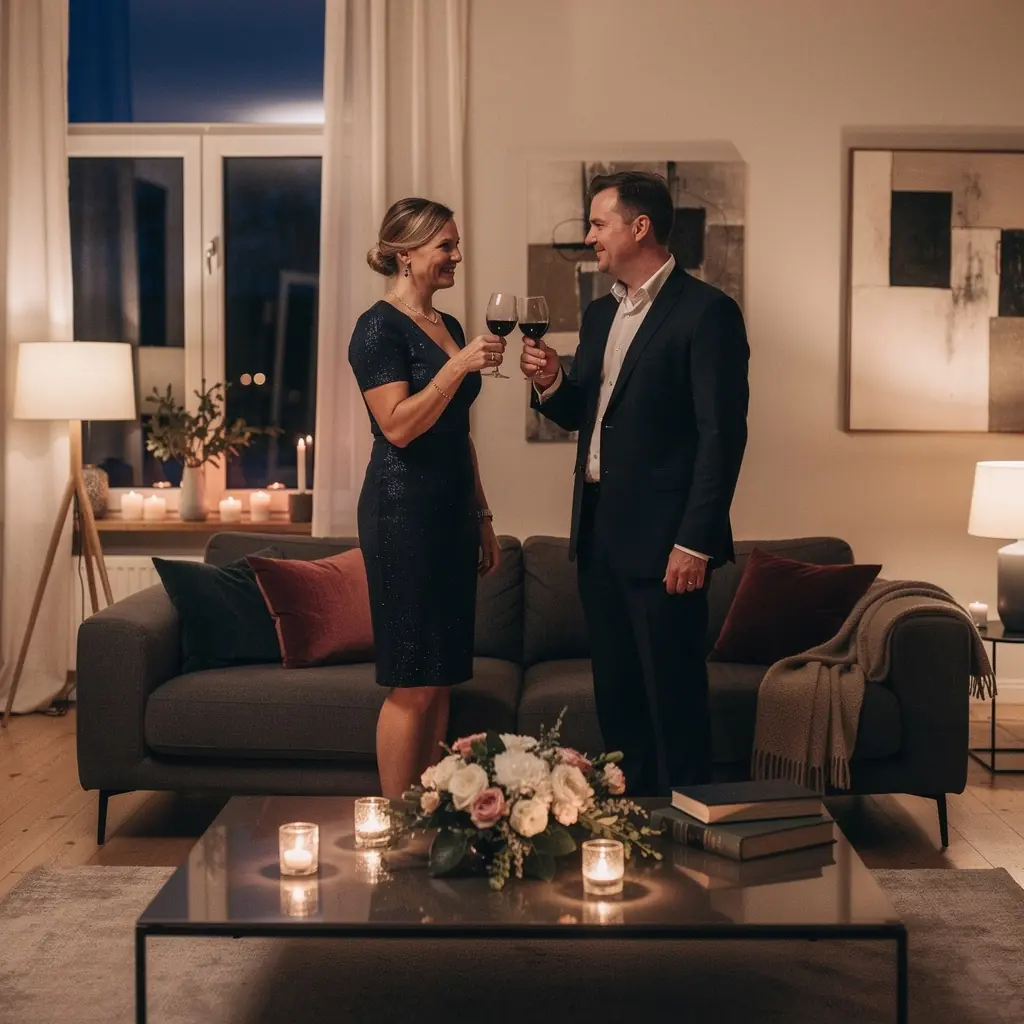 Skaista viesistaba ar funkcionāliem mēbeļu izkārtojumiem, kas veicina sociālo mijiedarbību.