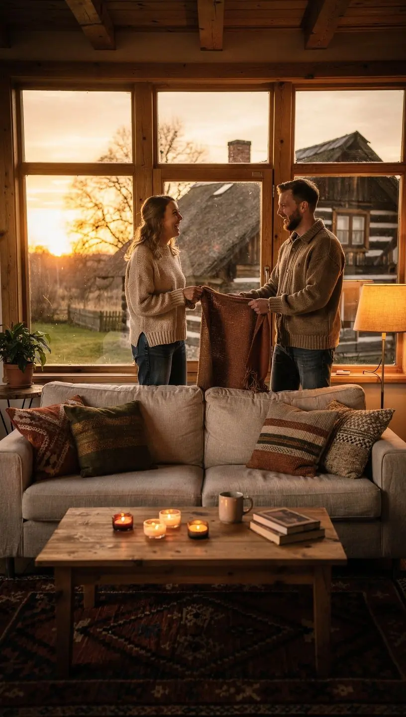 Gaišas krāsas un tekstūras kombinācija, kas piešķir viesistabai siltumu un mājīgumu.